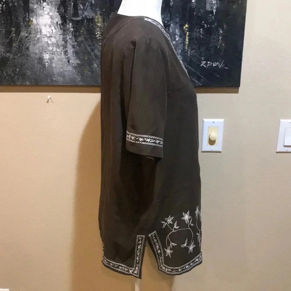 Dress Barn Brown Embroidered Silk and Linen Button-Up Top-Size M - Picture 6 of 6